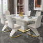Luxury Sintered Stone Top Dining Table White Rectangle Table with Metal Pedestal Base 55.1"L x 31.5"W x 29.5"H Without Chairs Clearhalo ' dining_table' 'Dining Tables & Seating' 'Dining Tables' 'furn' 'furn_dining_table' 'Furniture' 'furniture_dining_table' 'Kitchen & Dining Furniture' 'kitchen&dining_furn' 'kitchen' 'kitchen_dining_table' 4400518