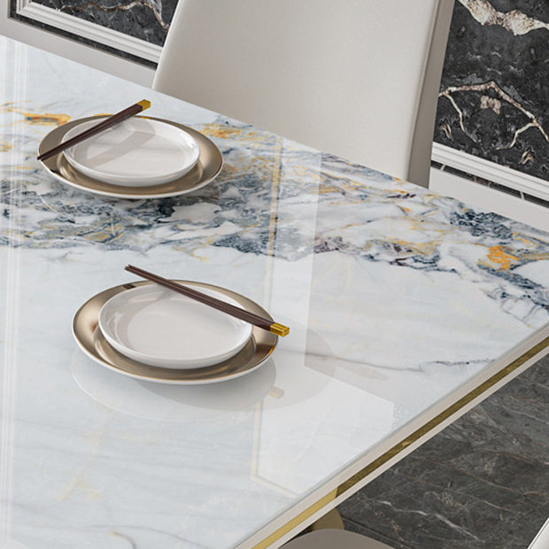 Luxury Sintered Stone Top Dining Table White Rectangle Table with Metal Pedestal Base Clearhalo ' dining_table' 'Dining Tables & Seating' 'Dining Tables' 'furn' 'furn_dining_table' 'Furniture' 'furniture_dining_table' 'Kitchen & Dining Furniture' 'kitchen&dining_furn' 'kitchen' 'kitchen_dining_table' 4400521