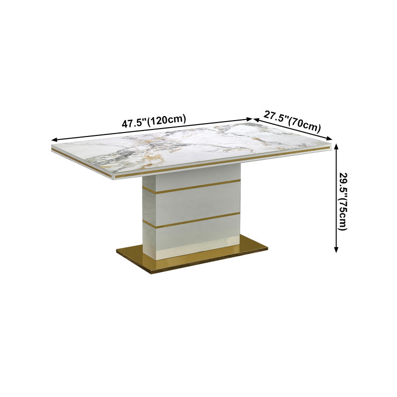 Luxury Sintered Stone Top Dining Table White Rectangle Table with Metal Pedestal Base Clearhalo ' dining_table' 'Dining Tables & Seating' 'Dining Tables' 'furn' 'furn_dining_table' 'Furniture' 'furniture_dining_table' 'Kitchen & Dining Furniture' 'kitchen&dining_furn' 'kitchen' 'kitchen_dining_table' 4400526