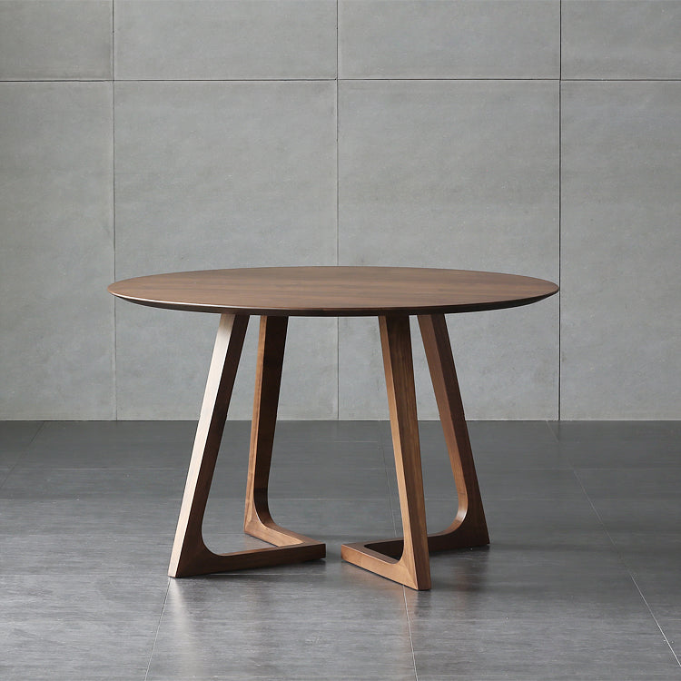 Round Casual Dining Table Brown Tone Fixed Table with Double Pedestal Base 31.5"L x 31.5"W x 29.5"H Without Chairs Clearhalo ' dining_table' 'Dining Tables & Seating' 'Dining Tables' 'furn' 'furn_dining_table' 'Furniture' 'furniture_dining_table' 'Kitchen & Dining Furniture' 'kitchen&dining_furn' 'kitchen' 'kitchen_dining_table' 4400529