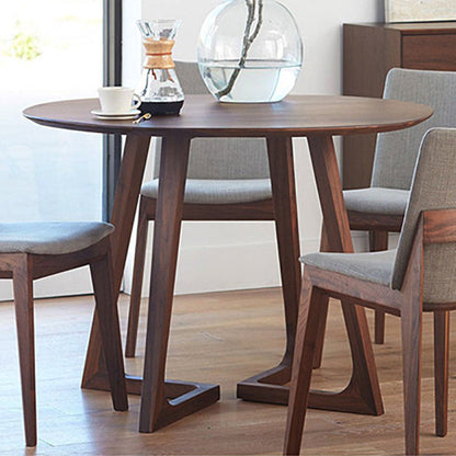 Round Casual Dining Table Brown Tone Fixed Table with Double Pedestal Base 27.6"L x 27.6"W x 29.5"H Without Chairs Clearhalo ' dining_table' 'Dining Tables & Seating' 'Dining Tables' 'furn' 'furn_dining_table' 'Furniture' 'furniture_dining_table' 'Kitchen & Dining Furniture' 'kitchen&dining_furn' 'kitchen' 'kitchen_dining_table' 4400531