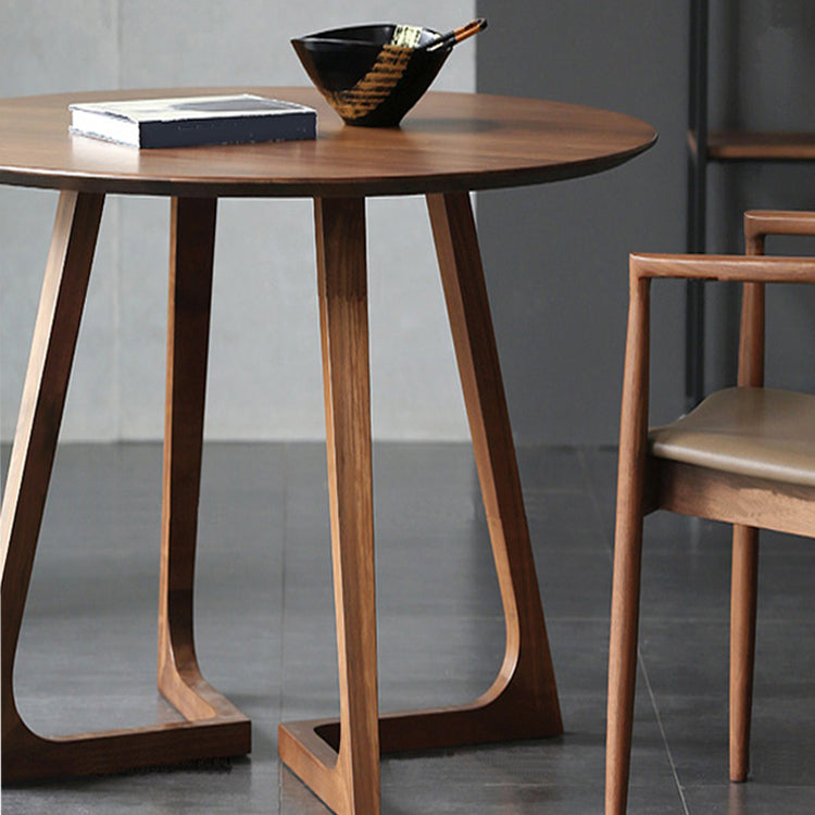 Round Casual Dining Table Brown Tone Fixed Table with Double Pedestal Base Clearhalo ' dining_table' 'Dining Tables & Seating' 'Dining Tables' 'furn' 'furn_dining_table' 'Furniture' 'furniture_dining_table' 'Kitchen & Dining Furniture' 'kitchen&dining_furn' 'kitchen' 'kitchen_dining_table' 4400532