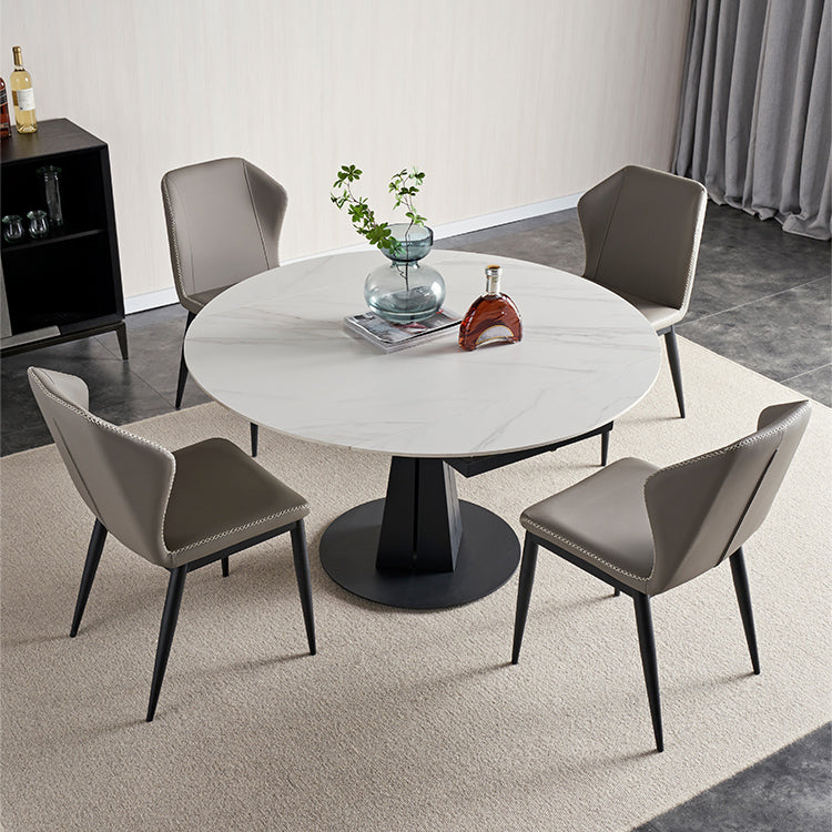 Extendable Round Dining Table Modern Sintered Stone Table with Metal Pedestal Base 51.2"L x 51.2"W x 29.5"H Without Chairs Clearhalo ' dining_table' 'Dining Tables & Seating' 'Dining Tables' 'furn' 'furn_dining_table' 'Furniture' 'furniture_dining_table' 'Kitchen & Dining Furniture' 'kitchen&dining_furn' 'kitchen' 'kitchen_dining_table' 4400564