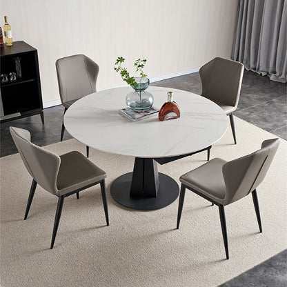 Extendable Round Dining Table Modern Sintered Stone Table with Metal Pedestal Base 51.2"L x 51.2"W x 29.5"H Without Chairs Clearhalo ' dining_table' 'Dining Tables & Seating' 'Dining Tables' 'furn' 'furn_dining_table' 'Furniture' 'furniture_dining_table' 'Kitchen & Dining Furniture' 'kitchen&dining_furn' 'kitchen' 'kitchen_dining_table' 4400564