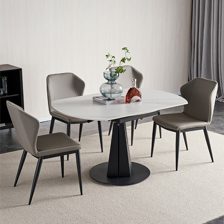 Extendable Round Dining Table Modern Sintered Stone Table with Metal Pedestal Base 59.1"L x 59.1"W x 29.5"H Without Chairs Clearhalo ' dining_table' 'Dining Tables & Seating' 'Dining Tables' 'furn' 'furn_dining_table' 'Furniture' 'furniture_dining_table' 'Kitchen & Dining Furniture' 'kitchen&dining_furn' 'kitchen' 'kitchen_dining_table' 4400565