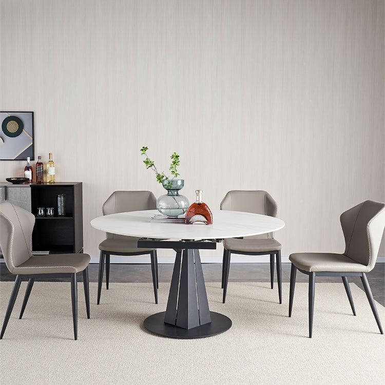 Extendable Round Dining Table Modern Sintered Stone Table with Metal Pedestal Base Clearhalo ' dining_table' 'Dining Tables & Seating' 'Dining Tables' 'furn' 'furn_dining_table' 'Furniture' 'furniture_dining_table' 'Kitchen & Dining Furniture' 'kitchen&dining_furn' 'kitchen' 'kitchen_dining_table' 4400566
