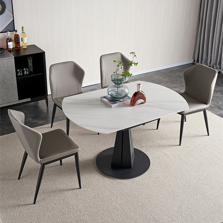 Extendable Round Dining Table Modern Sintered Stone Table with Metal Pedestal Base Clearhalo ' dining_table' 'Dining Tables & Seating' 'Dining Tables' 'furn' 'furn_dining_table' 'Furniture' 'furniture_dining_table' 'Kitchen & Dining Furniture' 'kitchen&dining_furn' 'kitchen' 'kitchen_dining_table' 4400567