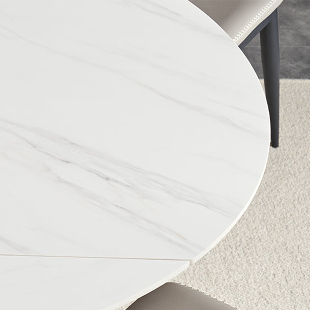 Extendable Round Dining Table Modern Sintered Stone Table with Metal Pedestal Base Clearhalo ' dining_table' 'Dining Tables & Seating' 'Dining Tables' 'furn' 'furn_dining_table' 'Furniture' 'furniture_dining_table' 'Kitchen & Dining Furniture' 'kitchen&dining_furn' 'kitchen' 'kitchen_dining_table' 4400572