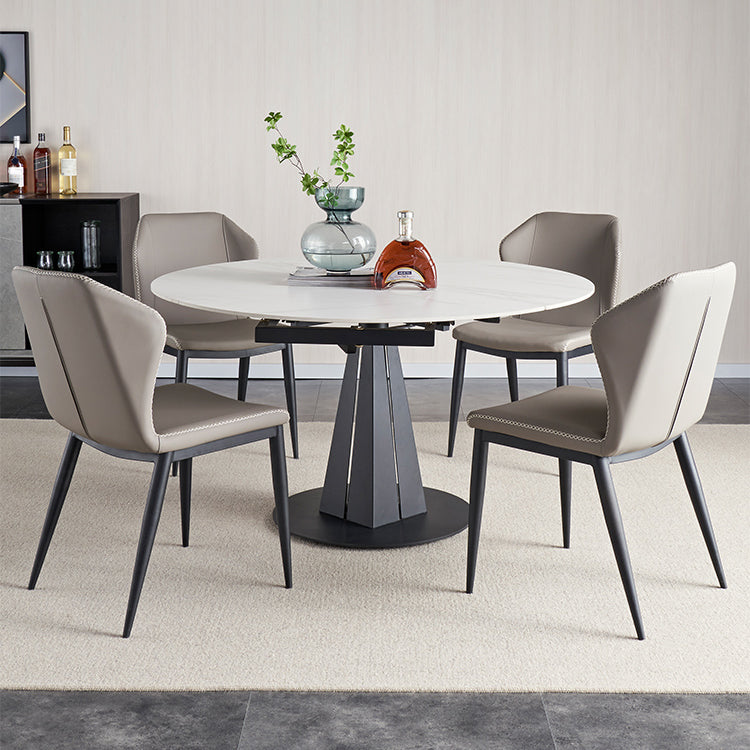 Extendable Round Dining Table Modern Sintered Stone Table with Metal Pedestal Base Clearhalo ' dining_table' 'Dining Tables & Seating' 'Dining Tables' 'furn' 'furn_dining_table' 'Furniture' 'furniture_dining_table' 'Kitchen & Dining Furniture' 'kitchen&dining_furn' 'kitchen' 'kitchen_dining_table' 4400573