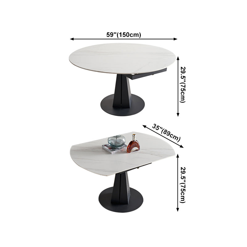 Extendable Round Dining Table Modern Sintered Stone Table with Metal Pedestal Base Clearhalo ' dining_table' 'Dining Tables & Seating' 'Dining Tables' 'furn' 'furn_dining_table' 'Furniture' 'furniture_dining_table' 'Kitchen & Dining Furniture' 'kitchen&dining_furn' 'kitchen' 'kitchen_dining_table' 4400575