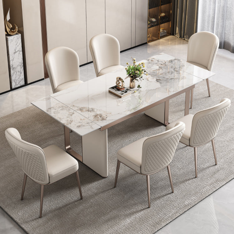 Luxury Sintered Stone Dining Table Extendable Rectangle Table with Double Pedestal Base 70.9"L x 33.5"W x 29.5"H Without Chairs Clearhalo ' dining_table' 'Dining Tables & Seating' 'Dining Tables' 'furn' 'furn_dining_table' 'Furniture' 'furniture_dining_table' 'Kitchen & Dining Furniture' 'kitchen&dining_furn' 'kitchen' 'kitchen_dining_table' 4400576