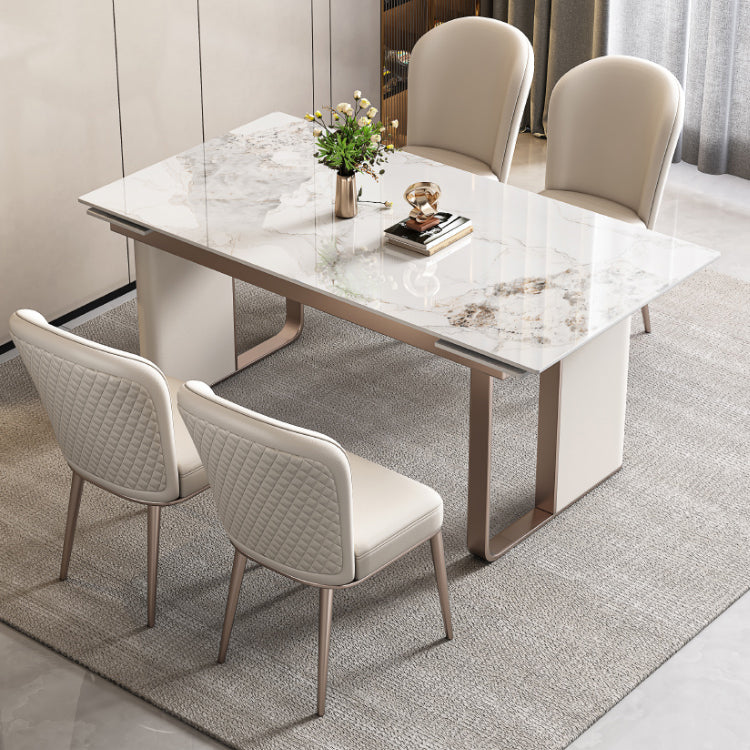Luxury Sintered Stone Dining Table Extendable Rectangle Table with Double Pedestal Base 66.9"L x 31.5"W x 29.5"H Without Chairs Clearhalo ' dining_table' 'Dining Tables & Seating' 'Dining Tables' 'furn' 'furn_dining_table' 'Furniture' 'furniture_dining_table' 'Kitchen & Dining Furniture' 'kitchen&dining_furn' 'kitchen' 'kitchen_dining_table' 4400577