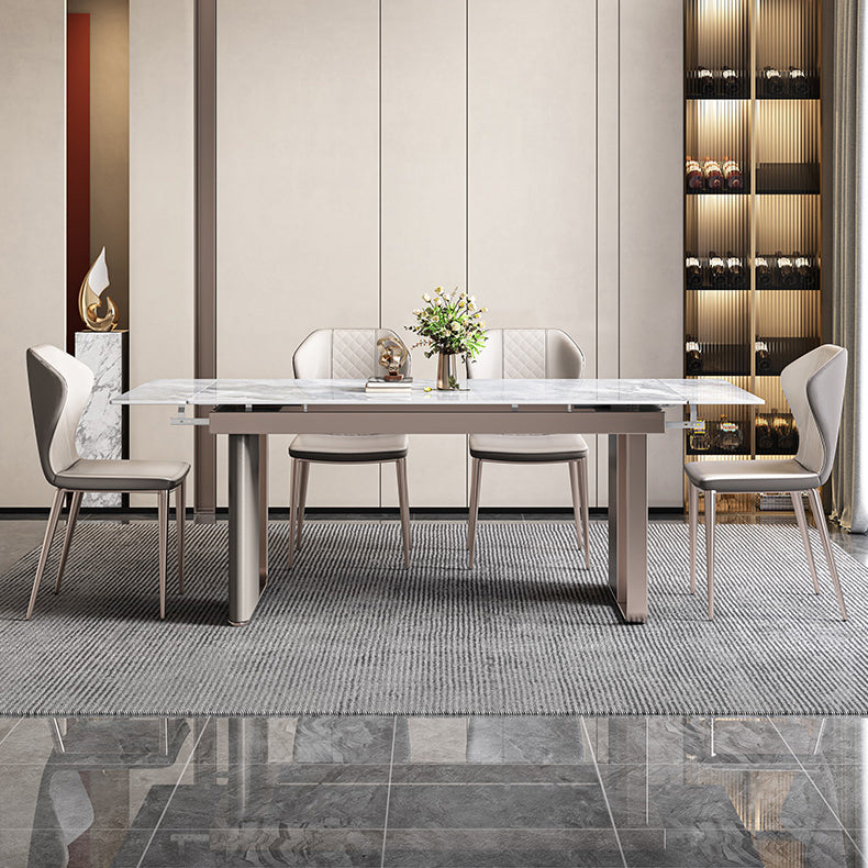 Luxury Sintered Stone Dining Table Extendable Rectangle Table with Double Pedestal Base Clearhalo ' dining_table' 'Dining Tables & Seating' 'Dining Tables' 'furn' 'furn_dining_table' 'Furniture' 'furniture_dining_table' 'Kitchen & Dining Furniture' 'kitchen&dining_furn' 'kitchen' 'kitchen_dining_table' 4400578