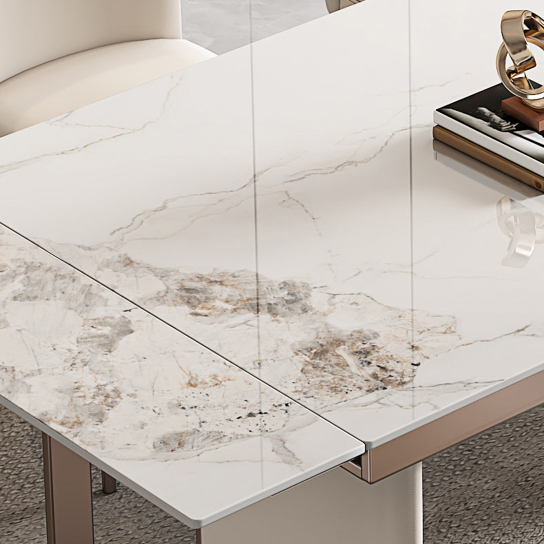 Luxury Sintered Stone Dining Table Extendable Rectangle Table with Double Pedestal Base Clearhalo ' dining_table' 'Dining Tables & Seating' 'Dining Tables' 'furn' 'furn_dining_table' 'Furniture' 'furniture_dining_table' 'Kitchen & Dining Furniture' 'kitchen&dining_furn' 'kitchen' 'kitchen_dining_table' 4400579