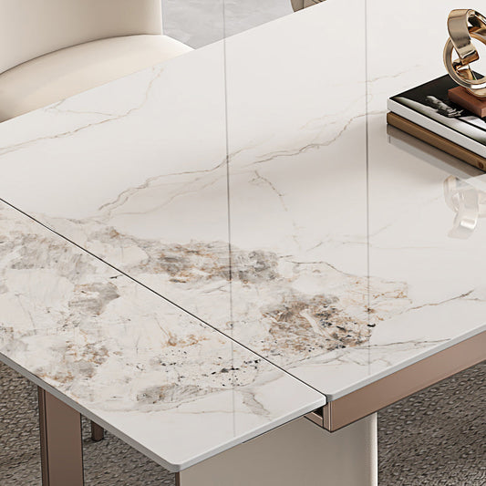 Luxury Sintered Stone Dining Table Extendable Rectangle Table with Double Pedestal Base