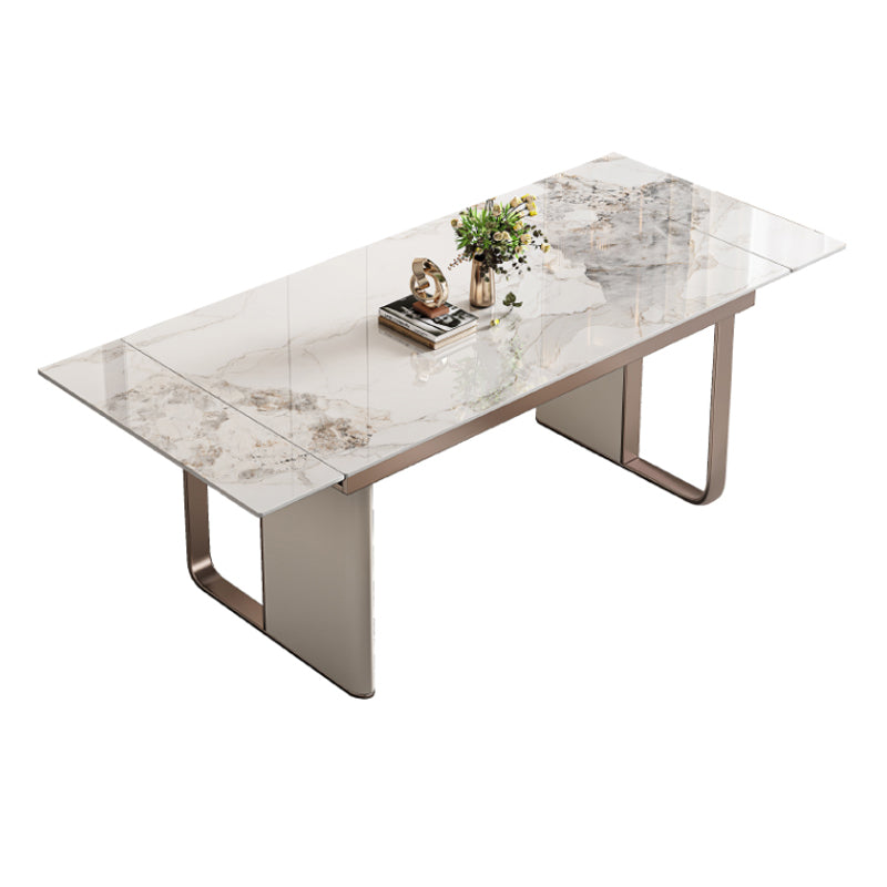 Luxury Sintered Stone Dining Table Extendable Rectangle Table with Double Pedestal Base Clearhalo ' dining_table' 'Dining Tables & Seating' 'Dining Tables' 'furn' 'furn_dining_table' 'Furniture' 'furniture_dining_table' 'Kitchen & Dining Furniture' 'kitchen&dining_furn' 'kitchen' 'kitchen_dining_table' 4400580