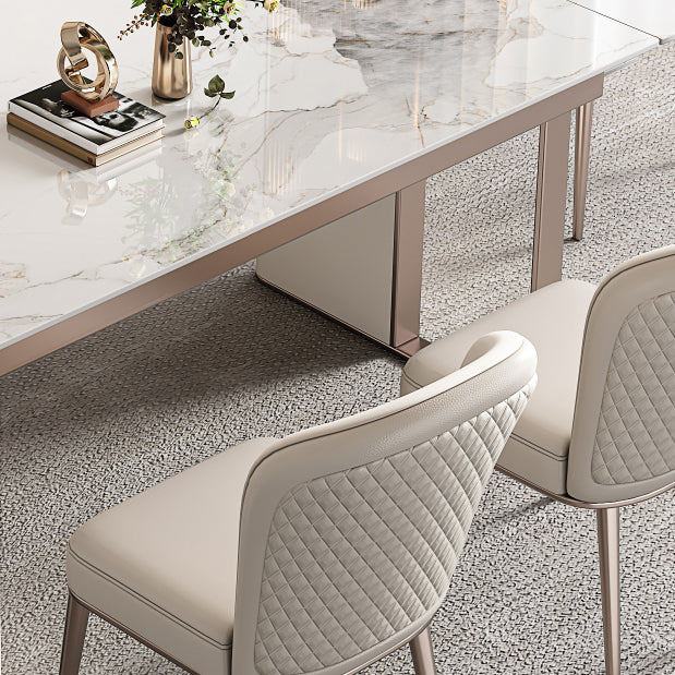 Luxury Sintered Stone Dining Table Extendable Rectangle Table with Double Pedestal Base Clearhalo ' dining_table' 'Dining Tables & Seating' 'Dining Tables' 'furn' 'furn_dining_table' 'Furniture' 'furniture_dining_table' 'Kitchen & Dining Furniture' 'kitchen&dining_furn' 'kitchen' 'kitchen_dining_table' 4400582