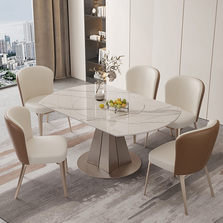 Nordic 1/4/5/6/7/9 Pieces Dining Set Stone Round Table and Leather Chairs Dinette Set 6 Pieces: Table, 5 Chairs Clearhalo 'Dining Room Sets' 'Dining Tables & Seating' 'dining_room_set' 'furn' 'furn_dining_room_set' 'Furniture' 'furniture_dining_room_set' 'Kitchen & Dining Furniture' 'kitchen&dining_furn' 'kitchen' 4400589