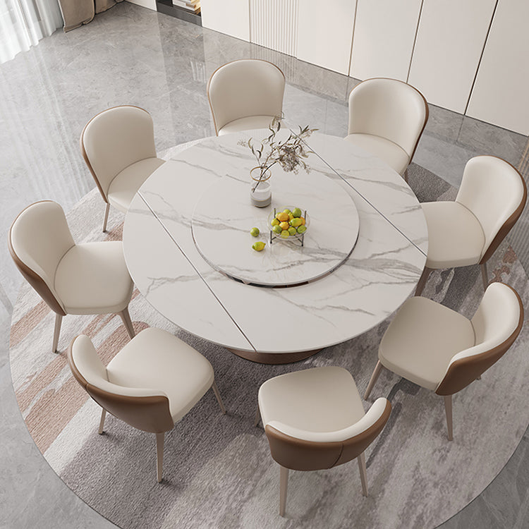 Nordic 1/4/5/6/7/9 Pieces Dining Set Stone Round Table and Leather Chairs Dinette Set 9 Pieces: Table, 8 Chairs Clearhalo 'Dining Room Sets' 'Dining Tables & Seating' 'dining_room_set' 'furn' 'furn_dining_room_set' 'Furniture' 'furniture_dining_room_set' 'Kitchen & Dining Furniture' 'kitchen&dining_furn' 'kitchen' 4400590