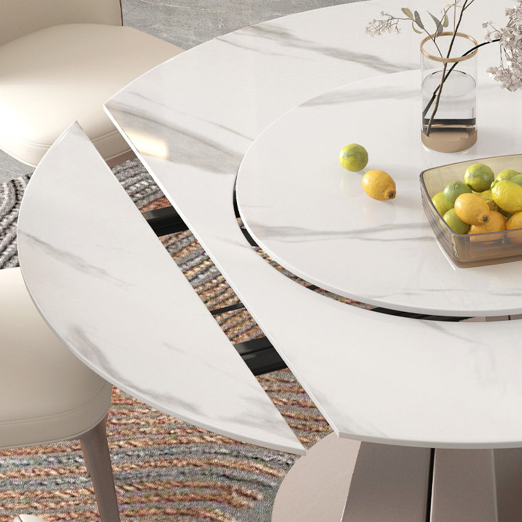 Nordic 1/4/5/6/7/9 Pieces Dining Set Stone Round Table and Leather Chairs Dinette Set Clearhalo 'Dining Room Sets' 'Dining Tables & Seating' 'dining_room_set' 'furn' 'furn_dining_room_set' 'Furniture' 'furniture_dining_room_set' 'Kitchen & Dining Furniture' 'kitchen&dining_furn' 'kitchen' 4400593
