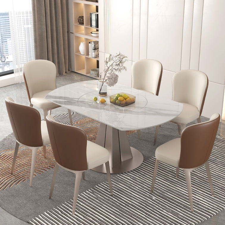 Nordic 1/4/5/6/7/9 Pieces Dining Set Stone Round Table and Leather Chairs Dinette Set Clearhalo 'Dining Room Sets' 'Dining Tables & Seating' 'dining_room_set' 'furn' 'furn_dining_room_set' 'Furniture' 'furniture_dining_room_set' 'Kitchen & Dining Furniture' 'kitchen&dining_furn' 'kitchen' 4400599