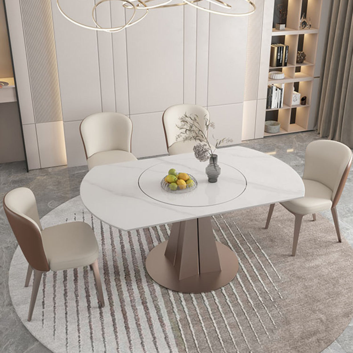 Nordic 1/4/5/6/7/9 Pieces Dining Set Stone Round Table and Leather Chairs Dinette Set Clearhalo 'Dining Room Sets' 'Dining Tables & Seating' 'dining_room_set' 'furn' 'furn_dining_room_set' 'Furniture' 'furniture_dining_room_set' 'Kitchen & Dining Furniture' 'kitchen&dining_furn' 'kitchen' 4400600