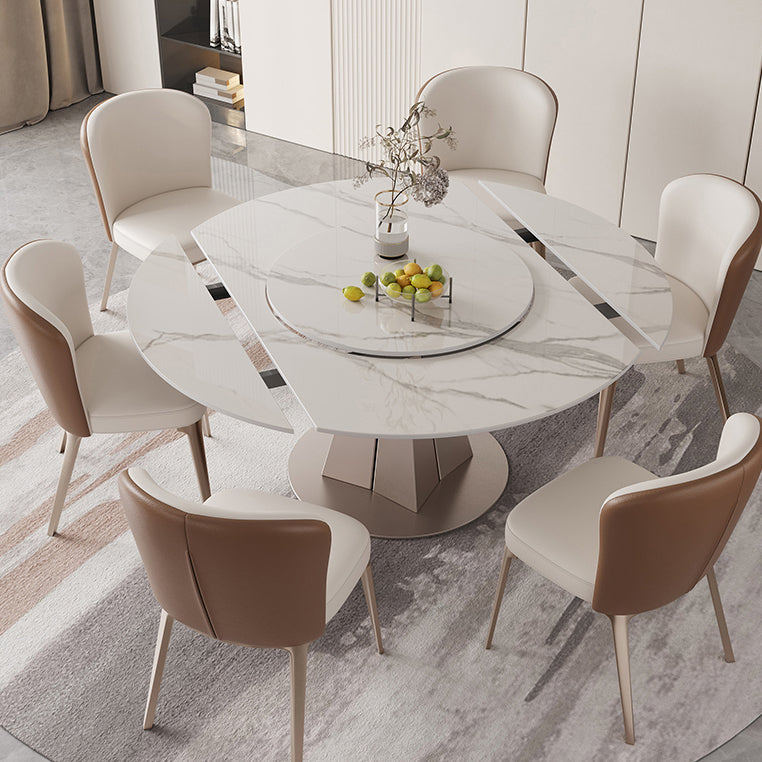 Nordic 1/4/5/6/7/9 Pieces Dining Set Stone Round Table and Leather Chairs Dinette Set Clearhalo 'Dining Room Sets' 'Dining Tables & Seating' 'dining_room_set' 'furn' 'furn_dining_room_set' 'Furniture' 'furniture_dining_room_set' 'Kitchen & Dining Furniture' 'kitchen&dining_furn' 'kitchen' 4400601