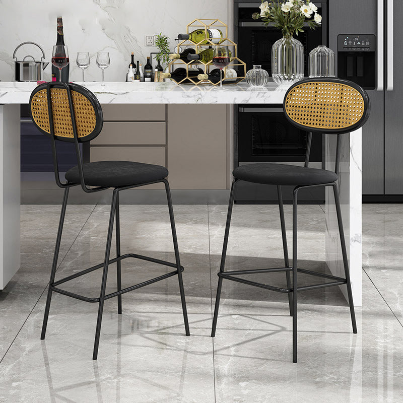 Nordic Rattan Low Back Barstool Simple Indoor Tall Stool with Upholstered Clearhalo 'Bar Furniture' 'Bar Stools' 'bar_stools' 'furn' 'furn_bar_stools' 'furniture_bar_stools' 'Kitchen & Dining Furniture' 'kitchen&dining_furn' 'kitchen' 'kitchen_furn' Furniture' 4400672
