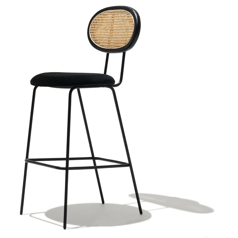 Nordic Rattan Low Back Barstool Simple Indoor Tall Stool with Upholstered Clearhalo 'Bar Furniture' 'Bar Stools' 'bar_stools' 'furn' 'furn_bar_stools' 'furniture_bar_stools' 'Kitchen & Dining Furniture' 'kitchen&dining_furn' 'kitchen' 'kitchen_furn' Furniture' 4400685