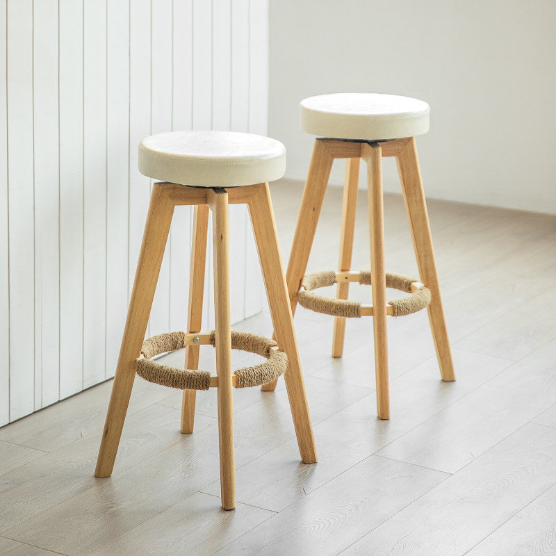 Modern Counter Bar Stool Armless Leather Bar Stool with Footrest and Swivel, Wood Base Clearhalo 'Bar Furniture' 'Bar Stools' 'bar_stools' 'furn' 'furn_bar_stools' 'furniture_bar_stools' 'Kitchen & Dining Furniture' 'kitchen&dining_furn' 'kitchen' 'kitchen_furn' Furniture' 4400894
