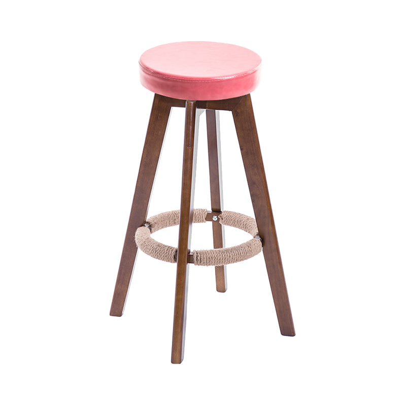 Modern Counter Bar Stool Armless Leather Bar Stool with Footrest and Swivel, Wood Base Brown Pink 1 Piece Clearhalo 'Bar Furniture' 'Bar Stools' 'bar_stools' 'furn' 'furn_bar_stools' 'furniture_bar_stools' 'Kitchen & Dining Furniture' 'kitchen&dining_furn' 'kitchen' 'kitchen_furn' Furniture' 4400895