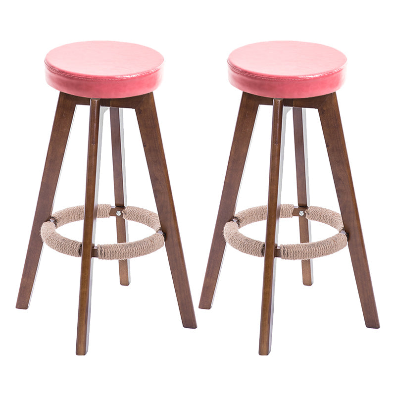 Modern Counter Bar Stool Armless Leather Bar Stool with Footrest and Swivel, Wood Base Brown Pink 2 Piece Set Clearhalo 'Bar Furniture' 'Bar Stools' 'bar_stools' 'furn' 'furn_bar_stools' 'furniture_bar_stools' 'Kitchen & Dining Furniture' 'kitchen&dining_furn' 'kitchen' 'kitchen_furn' Furniture' 4400897