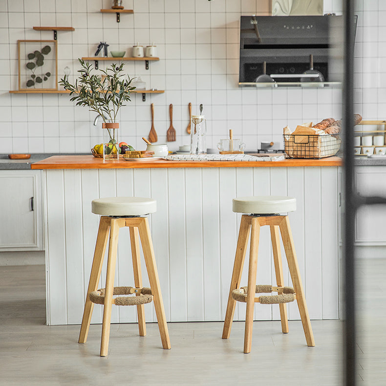 Modern Counter Bar Stool Armless Leather Bar Stool with Footrest and Swivel, Wood Base Clearhalo 'Bar Furniture' 'Bar Stools' 'bar_stools' 'furn' 'furn_bar_stools' 'furniture_bar_stools' 'Kitchen & Dining Furniture' 'kitchen&dining_furn' 'kitchen' 'kitchen_furn' Furniture' 4400900