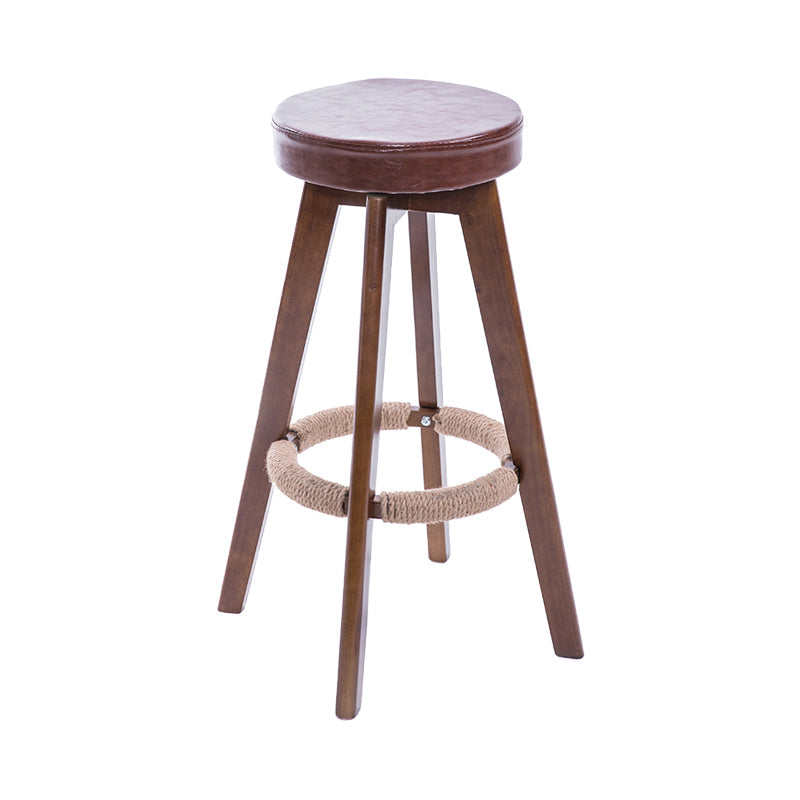 Modern Counter Bar Stool Armless Leather Bar Stool with Footrest and Swivel, Wood Base Brown Brown 1 Piece Clearhalo 'Bar Furniture' 'Bar Stools' 'bar_stools' 'furn' 'furn_bar_stools' 'furniture_bar_stools' 'Kitchen & Dining Furniture' 'kitchen&dining_furn' 'kitchen' 'kitchen_furn' Furniture' 4400901