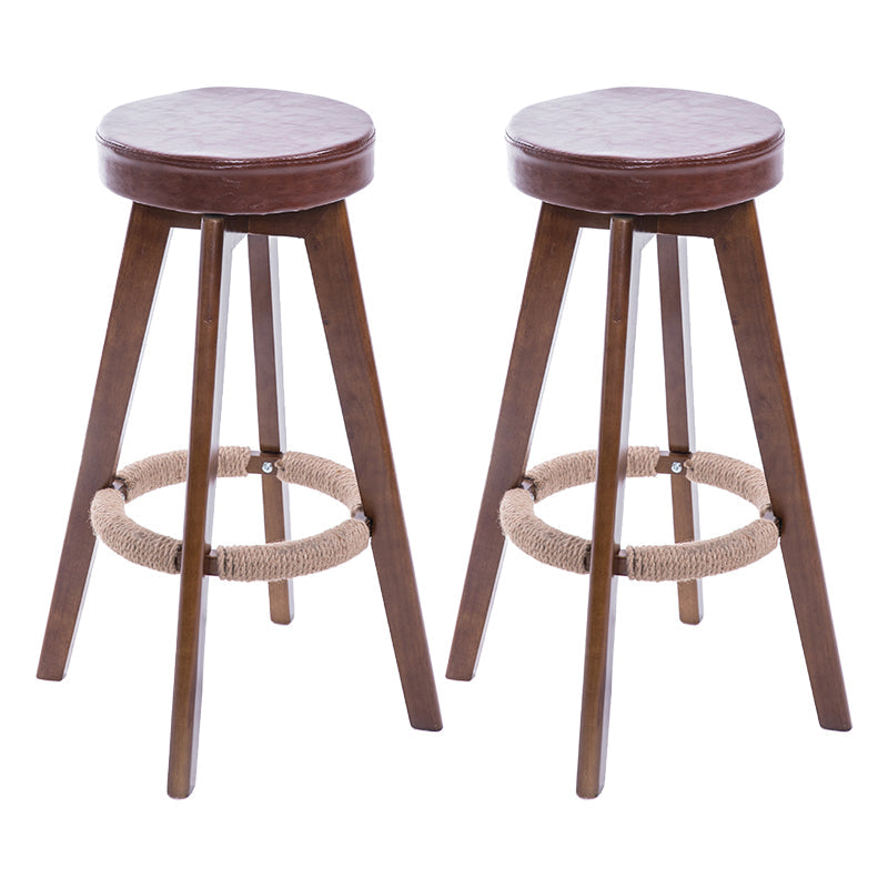 Modern Counter Bar Stool Armless Leather Bar Stool with Footrest and Swivel, Wood Base Brown Brown 2 Piece Set Clearhalo 'Bar Furniture' 'Bar Stools' 'bar_stools' 'furn' 'furn_bar_stools' 'furniture_bar_stools' 'Kitchen & Dining Furniture' 'kitchen&dining_furn' 'kitchen' 'kitchen_furn' Furniture' 4400903