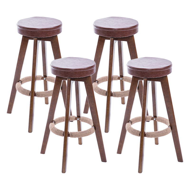 Modern Counter Bar Stool Armless Leather Bar Stool with Footrest and Swivel, Wood Base Brown Brown 4 Piece Set Clearhalo 'Bar Furniture' 'Bar Stools' 'bar_stools' 'furn' 'furn_bar_stools' 'furniture_bar_stools' 'Kitchen & Dining Furniture' 'kitchen&dining_furn' 'kitchen' 'kitchen_furn' Furniture' 4400904
