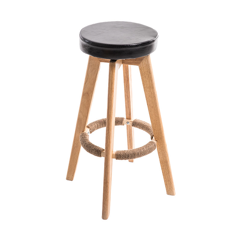 Modern Counter Bar Stool Armless Leather Bar Stool with Footrest and Swivel, Wood Base Natural Black 1 Piece Clearhalo 'Bar Furniture' 'Bar Stools' 'bar_stools' 'furn' 'furn_bar_stools' 'furniture_bar_stools' 'Kitchen & Dining Furniture' 'kitchen&dining_furn' 'kitchen' 'kitchen_furn' Furniture' 4400907