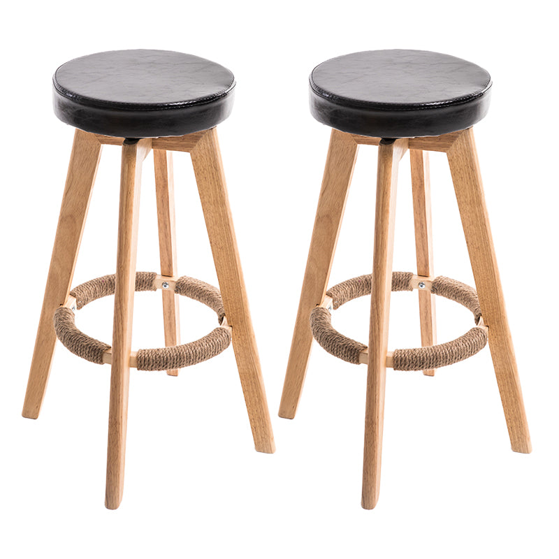 Modern Counter Bar Stool Armless Leather Bar Stool with Footrest and Swivel, Wood Base Natural Black 2 Piece Set Clearhalo 'Bar Furniture' 'Bar Stools' 'bar_stools' 'furn' 'furn_bar_stools' 'furniture_bar_stools' 'Kitchen & Dining Furniture' 'kitchen&dining_furn' 'kitchen' 'kitchen_furn' Furniture' 4400909
