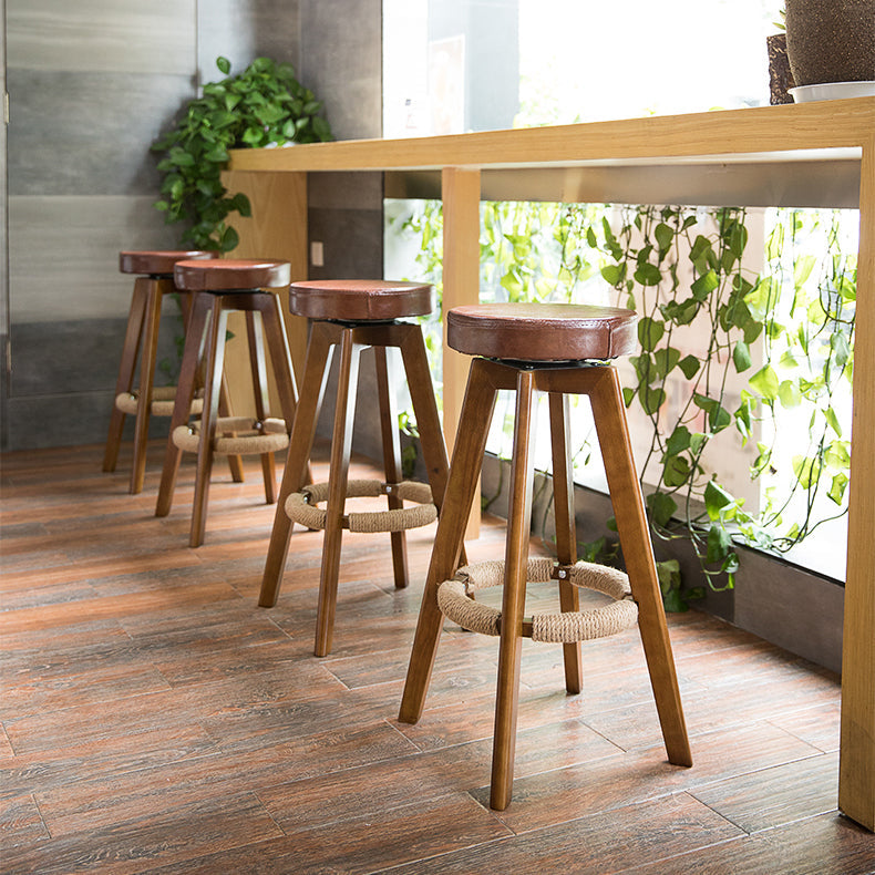 Modern Counter Bar Stool Armless Leather Bar Stool with Footrest and Swivel, Wood Base Clearhalo 'Bar Furniture' 'Bar Stools' 'bar_stools' 'furn' 'furn_bar_stools' 'furniture_bar_stools' 'Kitchen & Dining Furniture' 'kitchen&dining_furn' 'kitchen' 'kitchen_furn' Furniture' 4400910