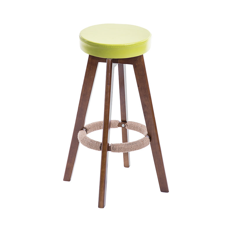 Modern Counter Bar Stool Armless Leather Bar Stool with Footrest and Swivel, Wood Base Brown Aqua 1 Piece Clearhalo 'Bar Furniture' 'Bar Stools' 'bar_stools' 'furn' 'furn_bar_stools' 'furniture_bar_stools' 'Kitchen & Dining Furniture' 'kitchen&dining_furn' 'kitchen' 'kitchen_furn' Furniture' 4400913