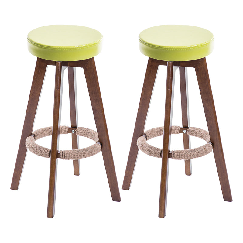Modern Counter Bar Stool Armless Leather Bar Stool with Footrest and Swivel, Wood Base Brown Aqua 2 Piece Set Clearhalo 'Bar Furniture' 'Bar Stools' 'bar_stools' 'furn' 'furn_bar_stools' 'furniture_bar_stools' 'Kitchen & Dining Furniture' 'kitchen&dining_furn' 'kitchen' 'kitchen_furn' Furniture' 4400914