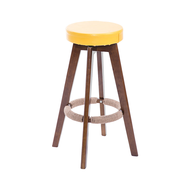 Modern Counter Bar Stool Armless Leather Bar Stool with Footrest and Swivel, Wood Base Brown Yellow 1 Piece Clearhalo 'Bar Furniture' 'Bar Stools' 'bar_stools' 'furn' 'furn_bar_stools' 'furniture_bar_stools' 'Kitchen & Dining Furniture' 'kitchen&dining_furn' 'kitchen' 'kitchen_furn' Furniture' 4400916