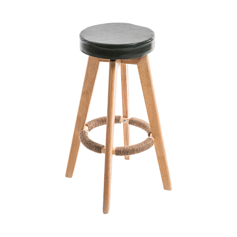 Modern Counter Bar Stool Armless Leather Bar Stool with Footrest and Swivel, Wood Base Natural Green 1 Piece Clearhalo 'Bar Furniture' 'Bar Stools' 'bar_stools' 'furn' 'furn_bar_stools' 'furniture_bar_stools' 'Kitchen & Dining Furniture' 'kitchen&dining_furn' 'kitchen' 'kitchen_furn' Furniture' 4400919