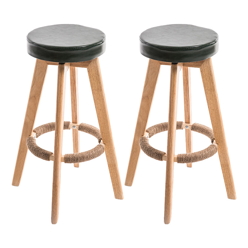 Modern Counter Bar Stool Armless Leather Bar Stool with Footrest and Swivel, Wood Base Natural Green 2 Piece Set Clearhalo 'Bar Furniture' 'Bar Stools' 'bar_stools' 'furn' 'furn_bar_stools' 'furniture_bar_stools' 'Kitchen & Dining Furniture' 'kitchen&dining_furn' 'kitchen' 'kitchen_furn' Furniture' 4400920