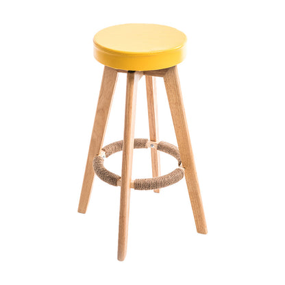 Modern Counter Bar Stool Armless Leather Bar Stool with Footrest and Swivel, Wood Base Natural Yellow 1 Piece Clearhalo 'Bar Furniture' 'Bar Stools' 'bar_stools' 'furn' 'furn_bar_stools' 'furniture_bar_stools' 'Kitchen & Dining Furniture' 'kitchen&dining_furn' 'kitchen' 'kitchen_furn' Furniture' 4400922
