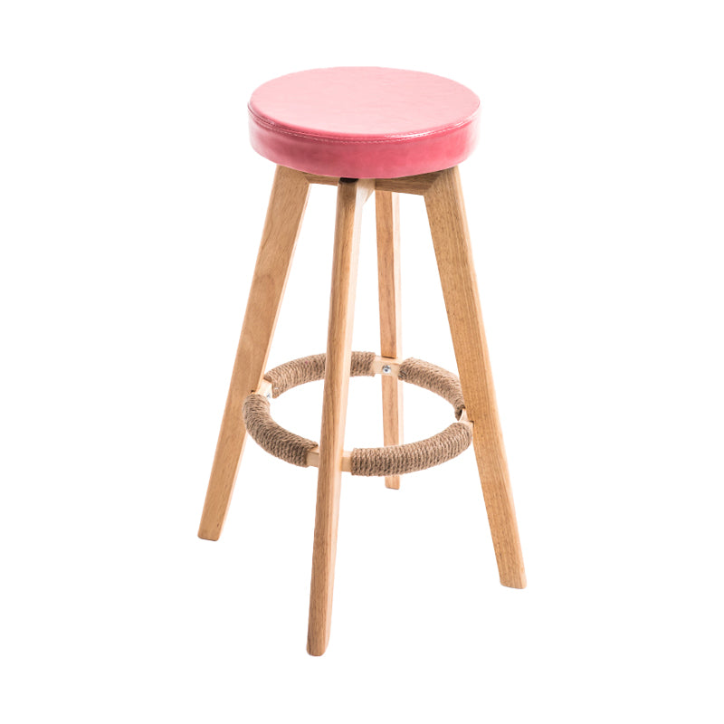 Modern Counter Bar Stool Armless Leather Bar Stool with Footrest and Swivel, Wood Base Natural Pink 1 Piece Clearhalo 'Bar Furniture' 'Bar Stools' 'bar_stools' 'furn' 'furn_bar_stools' 'furniture_bar_stools' 'Kitchen & Dining Furniture' 'kitchen&dining_furn' 'kitchen' 'kitchen_furn' Furniture' 4400925