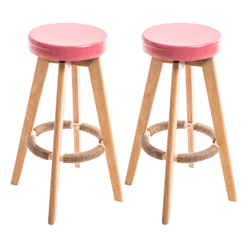 Modern Counter Bar Stool Armless Leather Bar Stool with Footrest and Swivel, Wood Base Natural Pink 2 Piece Set Clearhalo 'Bar Furniture' 'Bar Stools' 'bar_stools' 'furn' 'furn_bar_stools' 'furniture_bar_stools' 'Kitchen & Dining Furniture' 'kitchen&dining_furn' 'kitchen' 'kitchen_furn' Furniture' 4400926