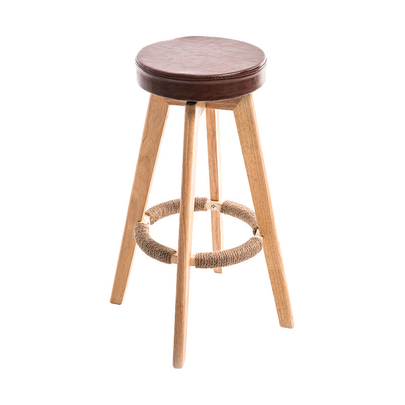 Modern Counter Bar Stool Armless Leather Bar Stool with Footrest and Swivel, Wood Base Natural Brown 1 Piece Clearhalo 'Bar Furniture' 'Bar Stools' 'bar_stools' 'furn' 'furn_bar_stools' 'furniture_bar_stools' 'Kitchen & Dining Furniture' 'kitchen&dining_furn' 'kitchen' 'kitchen_furn' Furniture' 4400928