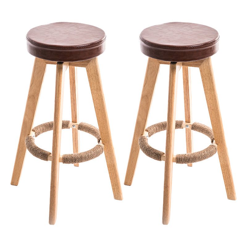 Modern Counter Bar Stool Armless Leather Bar Stool with Footrest and Swivel, Wood Base Natural Brown 2 Piece Set Clearhalo 'Bar Furniture' 'Bar Stools' 'bar_stools' 'furn' 'furn_bar_stools' 'furniture_bar_stools' 'Kitchen & Dining Furniture' 'kitchen&dining_furn' 'kitchen' 'kitchen_furn' Furniture' 4400929