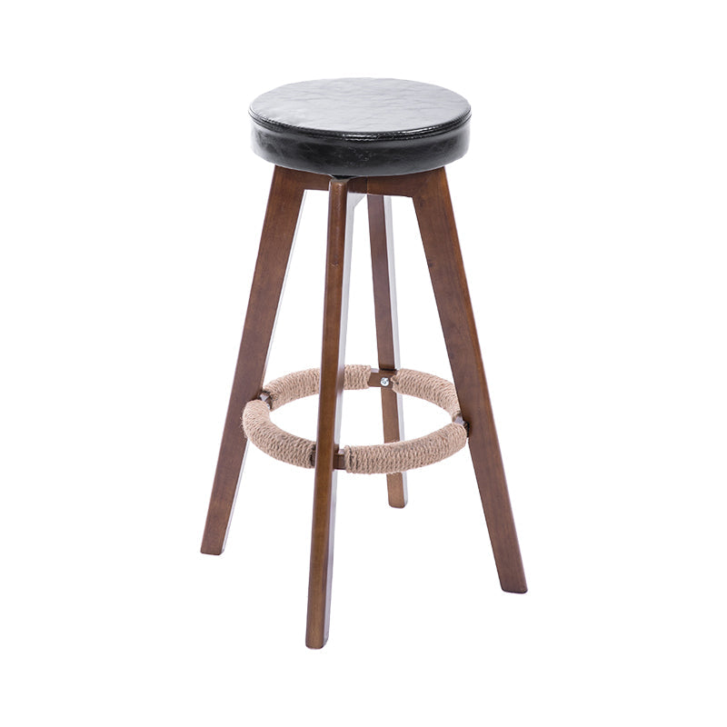 Modern Counter Bar Stool Armless Leather Bar Stool with Footrest and Swivel, Wood Base Brown Black 1 Piece Clearhalo 'Bar Furniture' 'Bar Stools' 'bar_stools' 'furn' 'furn_bar_stools' 'furniture_bar_stools' 'Kitchen & Dining Furniture' 'kitchen&dining_furn' 'kitchen' 'kitchen_furn' Furniture' 4400931